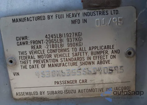 1995 Subaru Legacy L/Outback z USA, uszkodzony, nr VIN 4S3BK6355S6340595